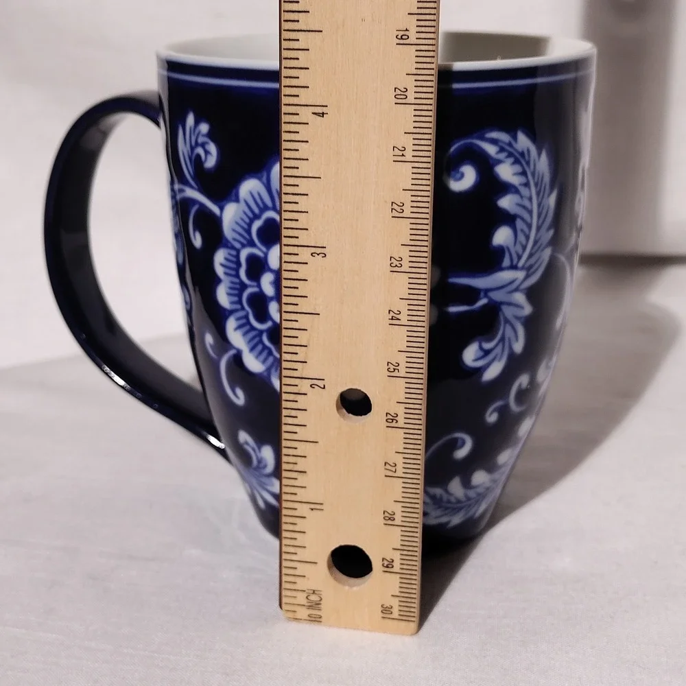 Pier 1 Mandarin Porcelain Coffee Mug Cobalt Blue White Floral